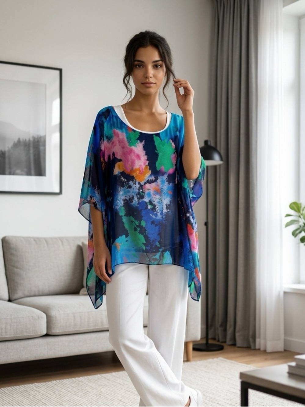 EUC like new 
Italian Silk Blend Blouse
Colorful Print | Flowy
Batwing Sleeve OS